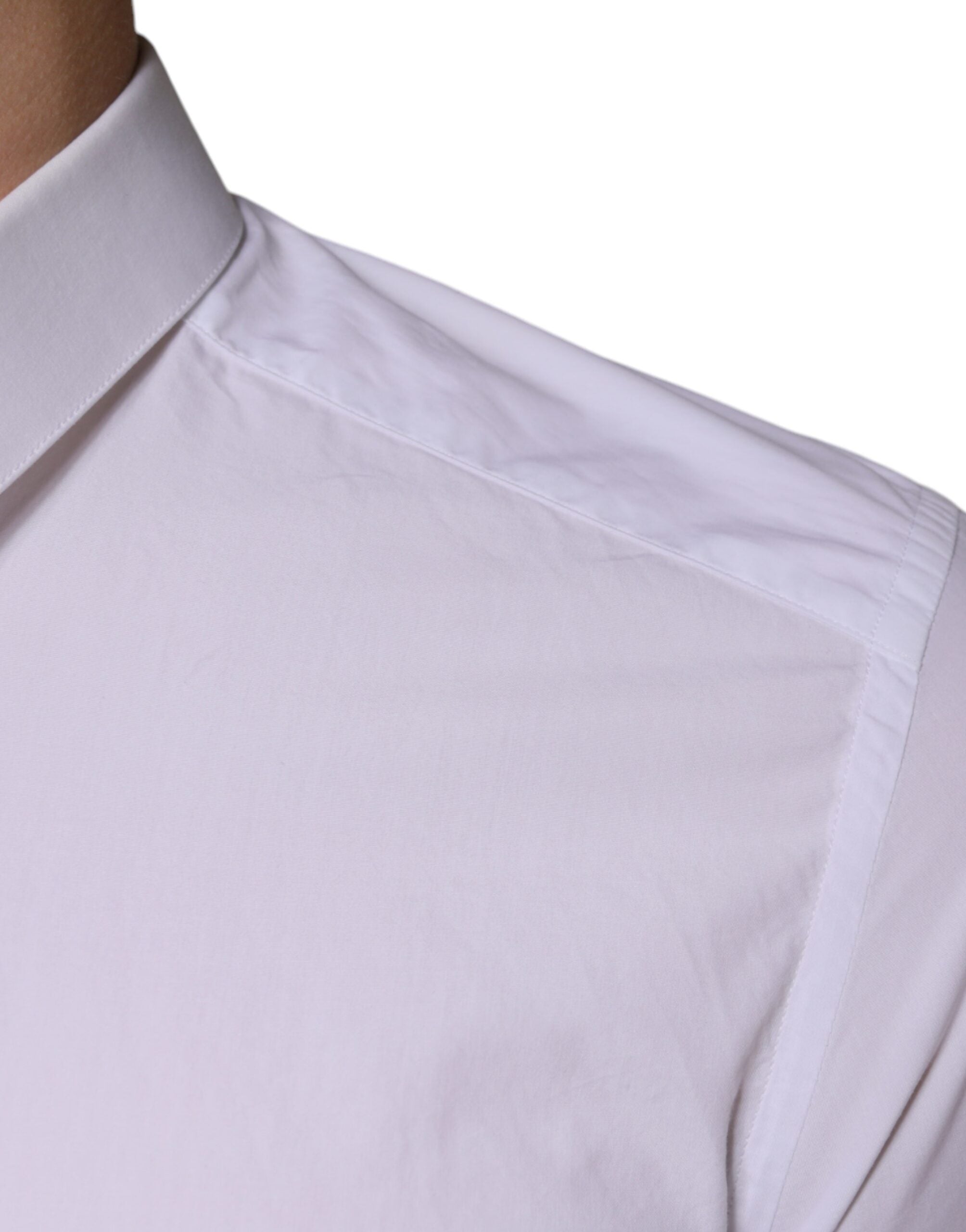 Dolce & Gabbana White Cotton Dress GOLD Formal Collar Shirt